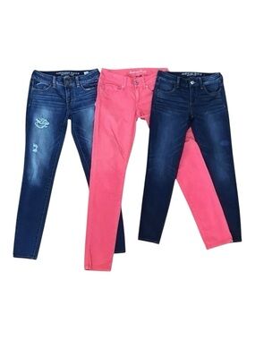 American Eagle jeans 3 bundle tangerine blue jeggings skinny stretchy size 2